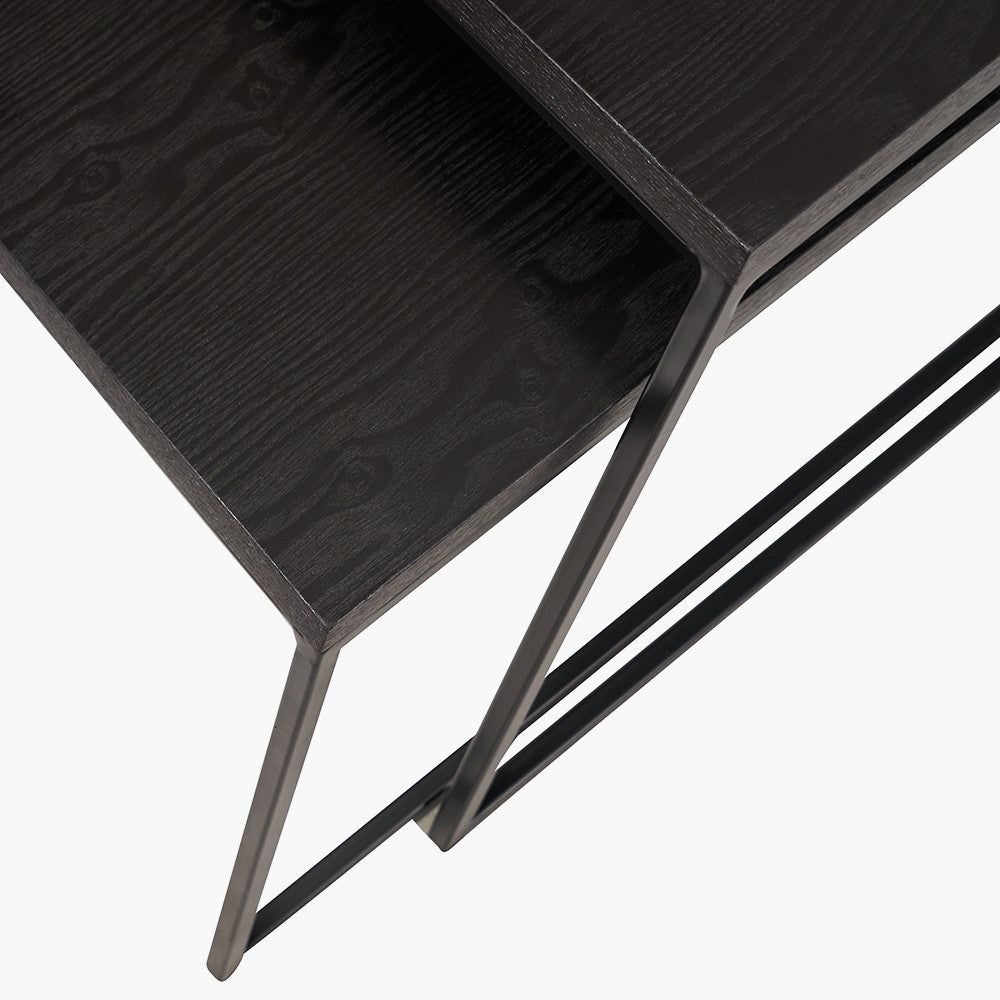 S/2 Mashiko Black Ash Veneer and Black Metal Coffee Tables