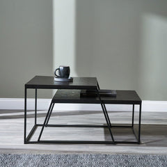 S/2 Mashiko Black Ash Veneer and Black Metal Coffee Tables