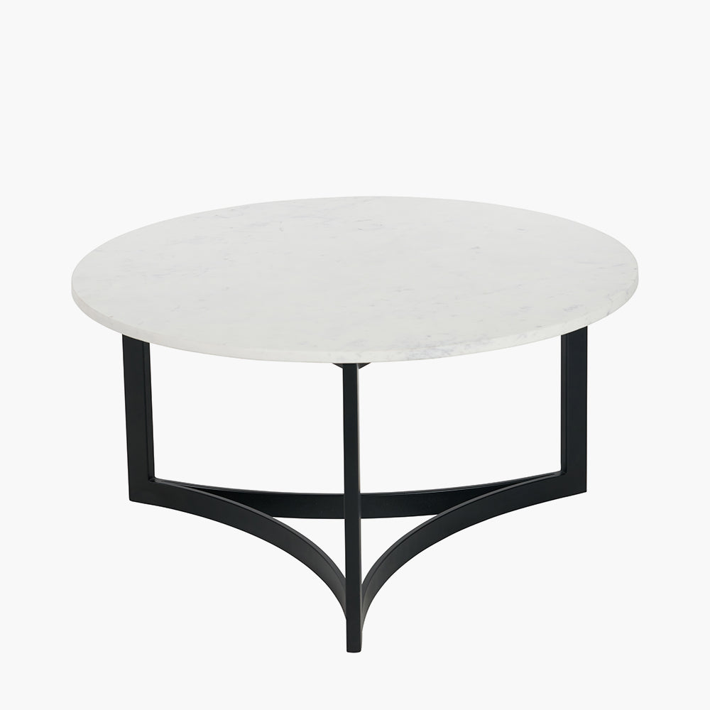 Hendrick White Marble and Black Metal Coffee Table