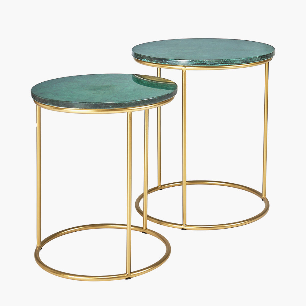 Milly Set of 2 Marble and Gold Metal Side Tables - Green/White