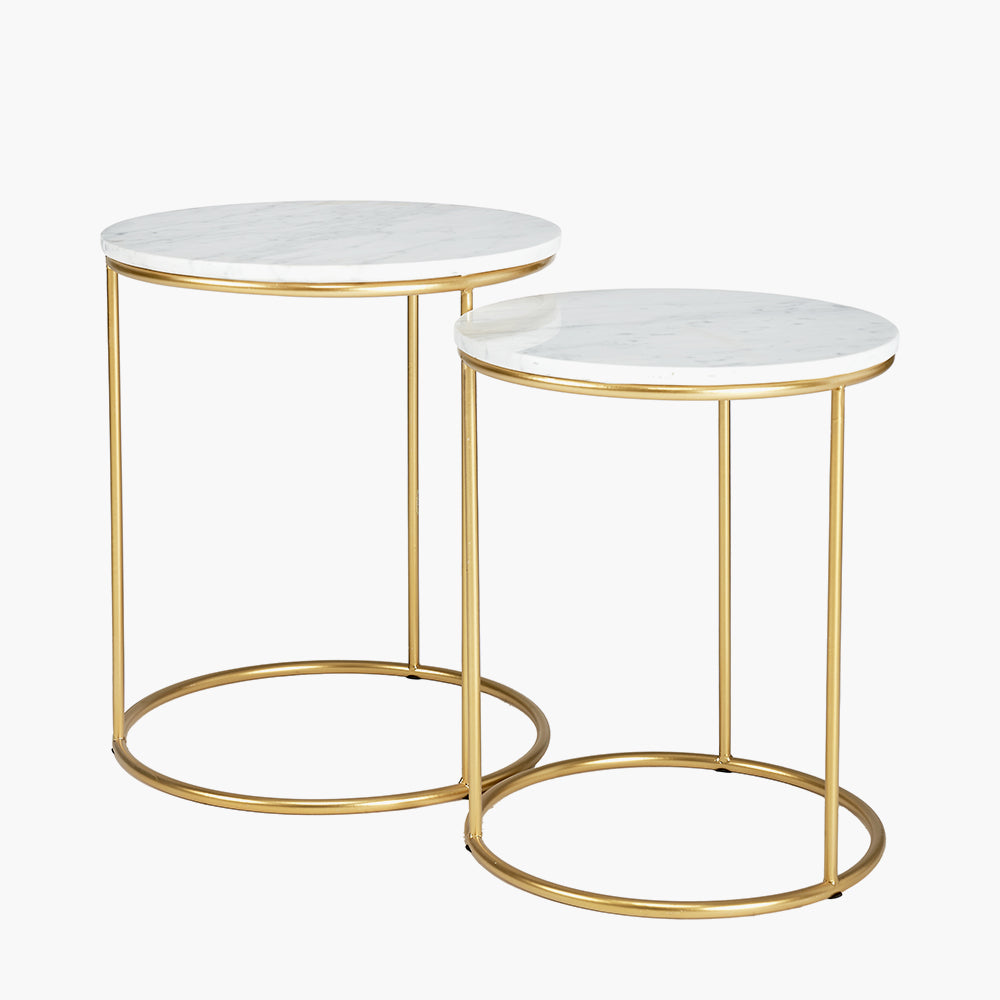 Milly Set of 2 Marble and Gold Metal Side Tables - Green/White