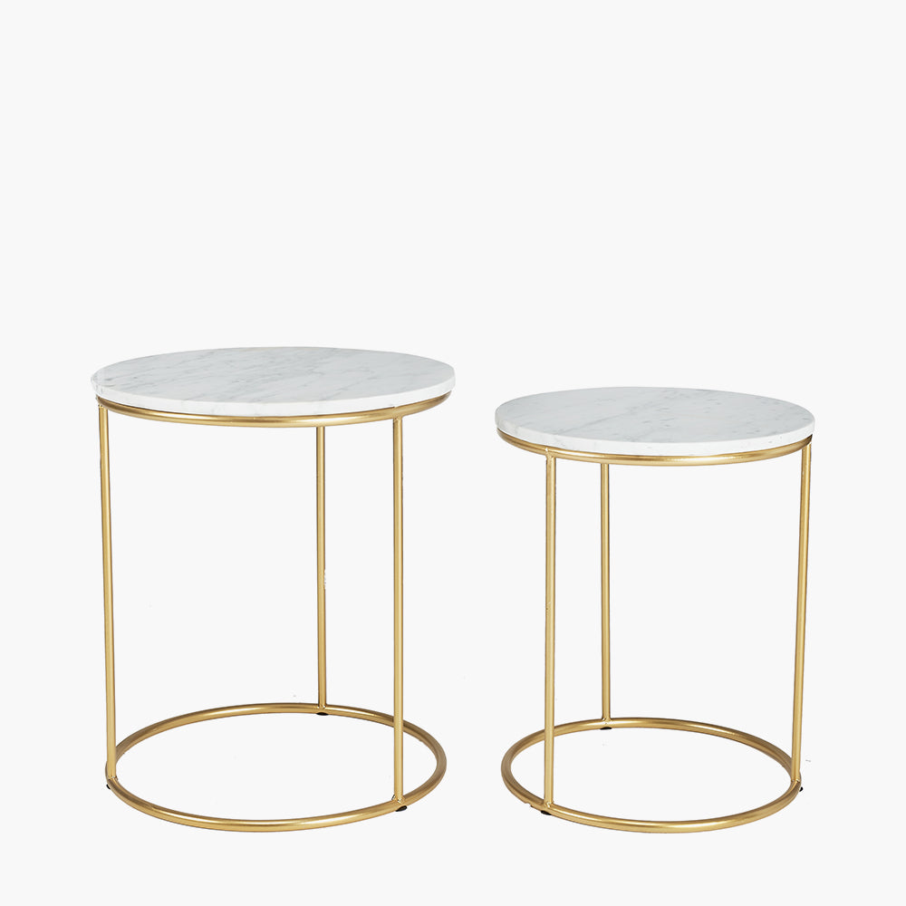 Milly Set of 2 Marble and Gold Metal Side Tables - Green/White