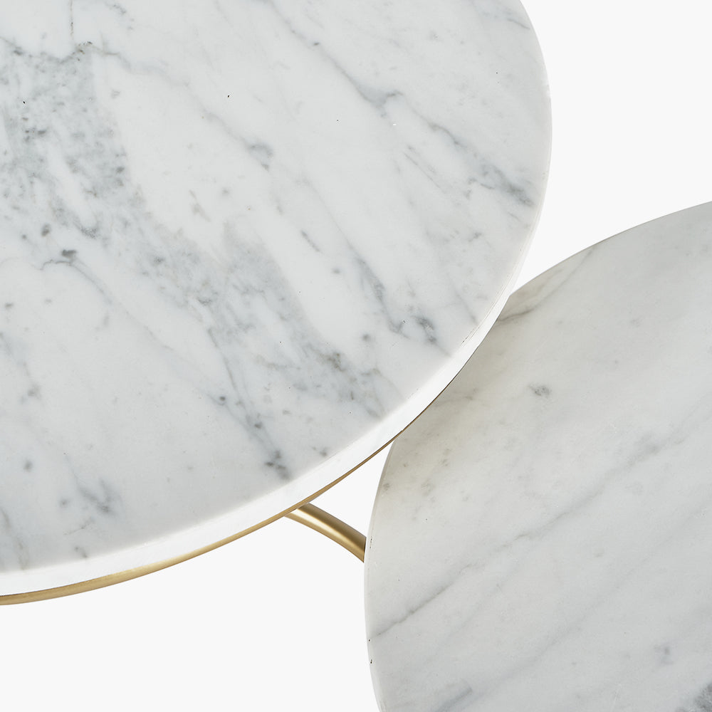 Milly Set of 2 Marble and Gold Metal Side Tables - Green/White
