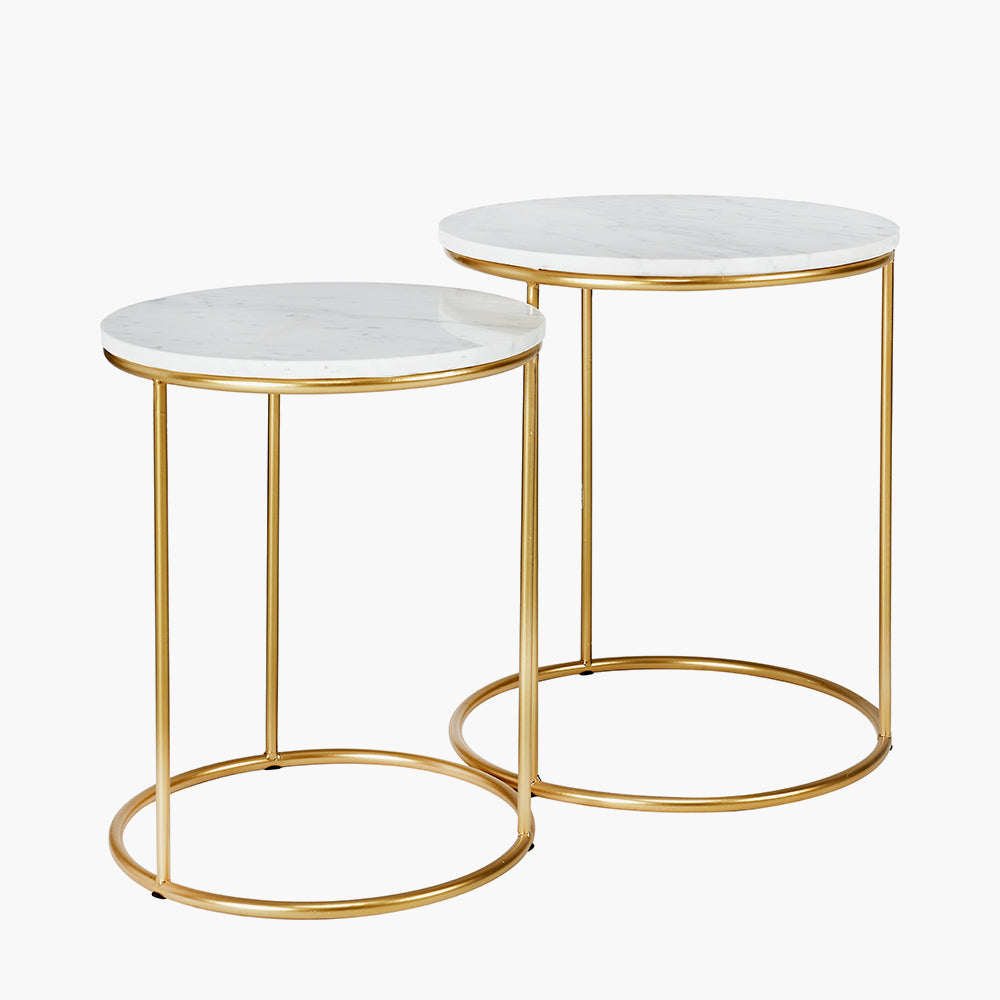 Milly Set of 2 Marble and Gold Metal Side Tables - Green/White