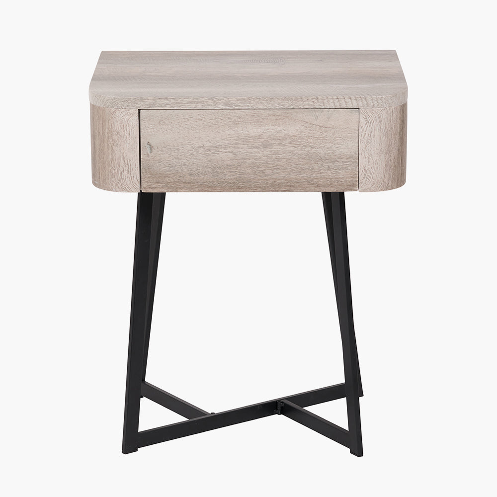 Ukiah Grey Oak Veneer and Black Metal 1 Drawer Unit