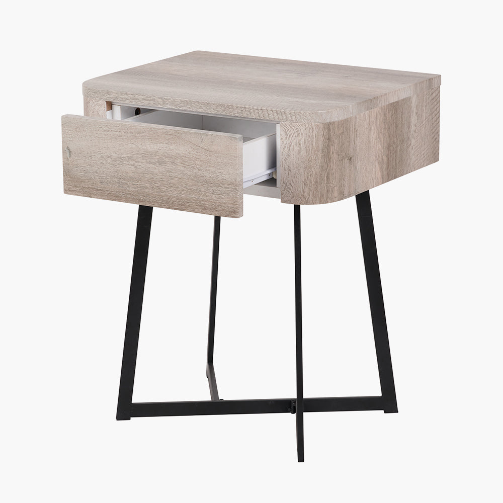 Ukiah Grey Oak Veneer and Black Metal 1 Drawer Unit