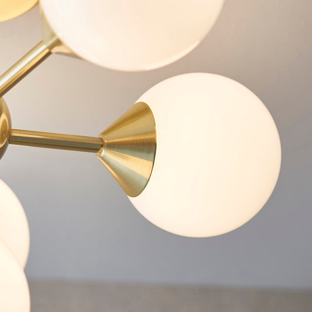 Oscar 6 Light Semi-Flush Ceiling Light- Brushed Brass and Opal Glass Finish