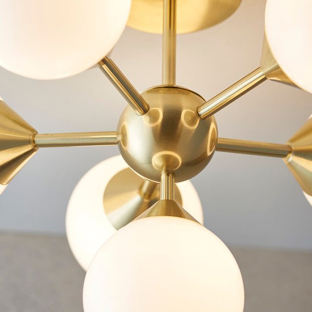 Oscar 6 Light Semi-Flush Ceiling Light- Brushed Brass and Opal Glass Finish