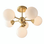 Oscar 6 Light Semi-Flush Ceiling Light- Brushed Brass and Opal Glass Finish