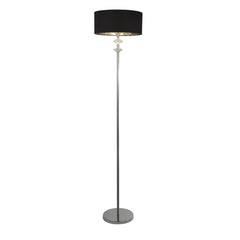 Ontario Floor Lamp - Chrome Metal & Black Fabric Shade E27