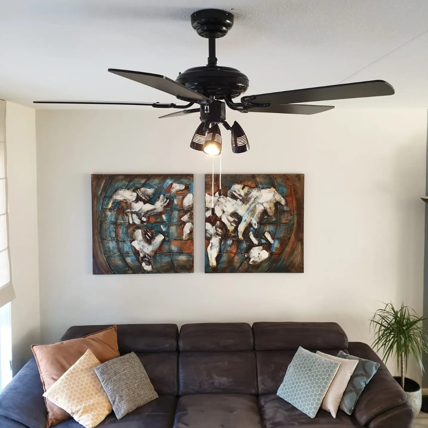 Mistral Ceiling Fan- Black 3Lts with Pull Cord
