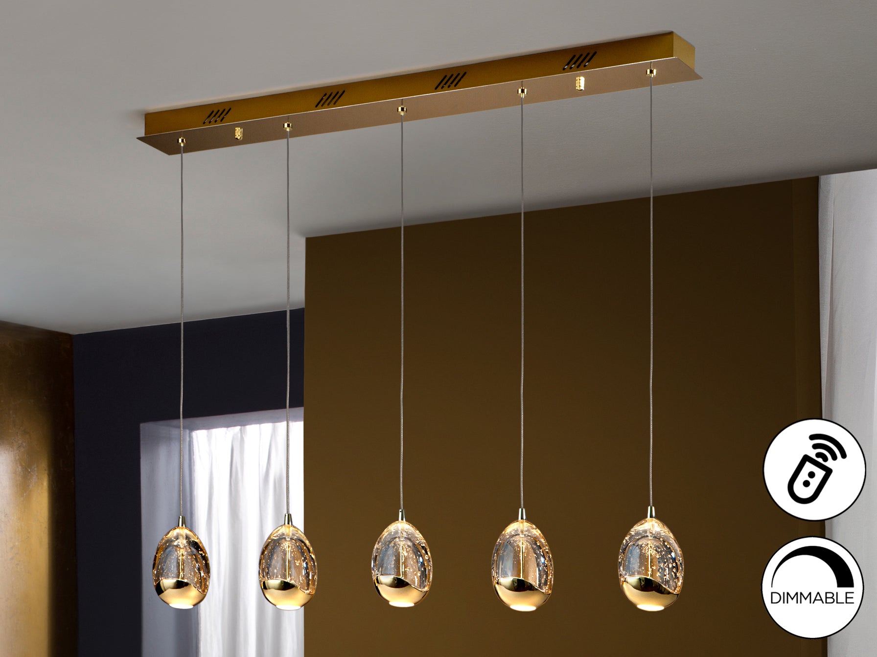 Rocio 5 LED Kitchen Table Island Light- Chrome/ Gold Finishes