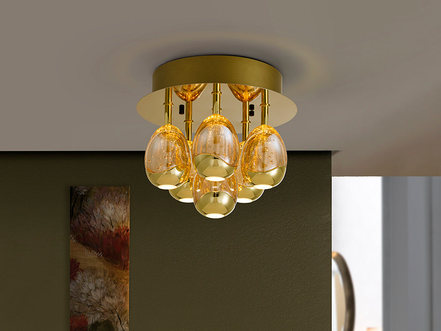 Rocio 6Lt Flush Ceiling Light-  Chrome/ Gold Dimmable