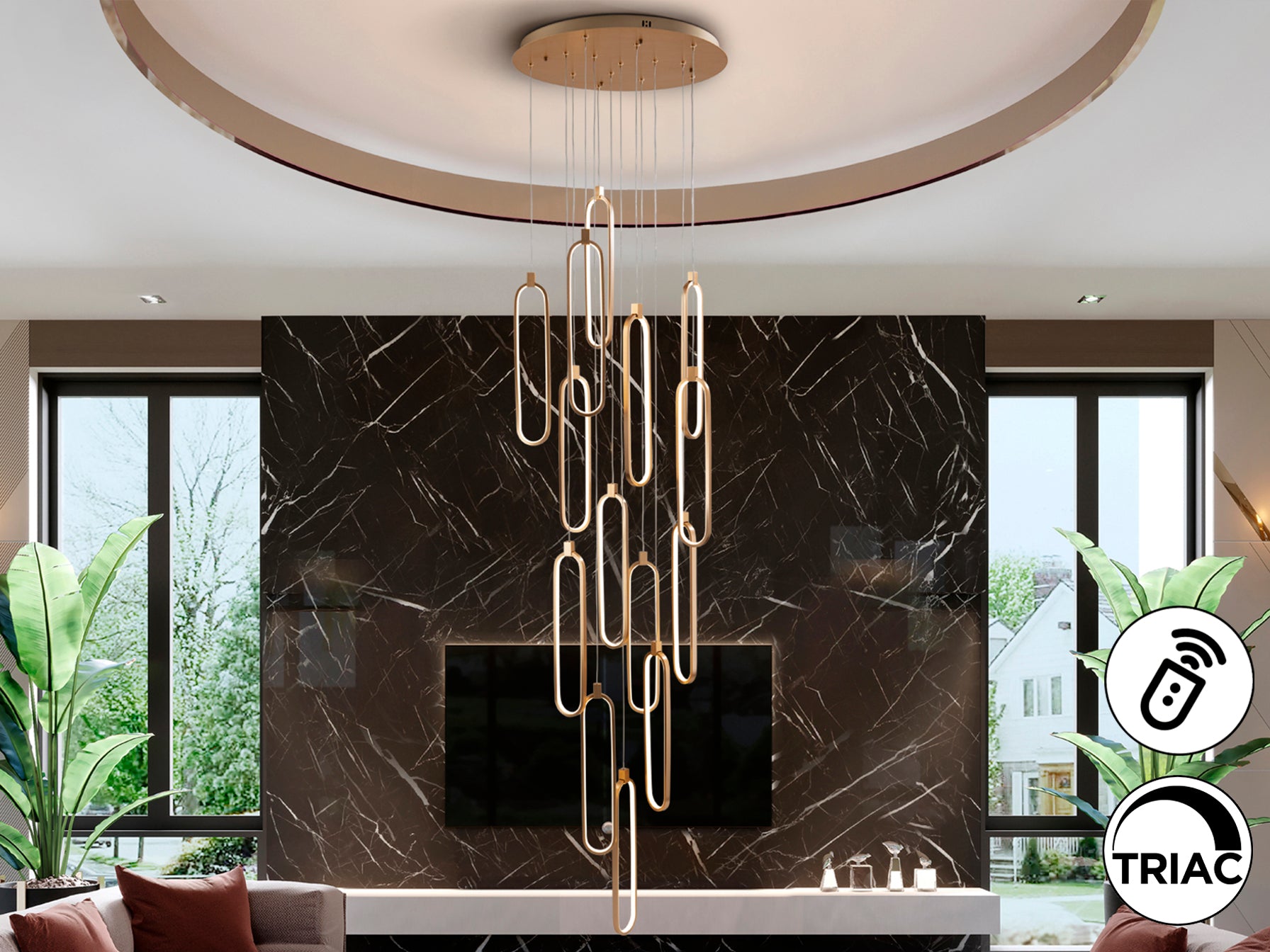 Colette 14Lt Ceiling Light Dimmable- Rose Gold & Black & Rose Gold Finishes