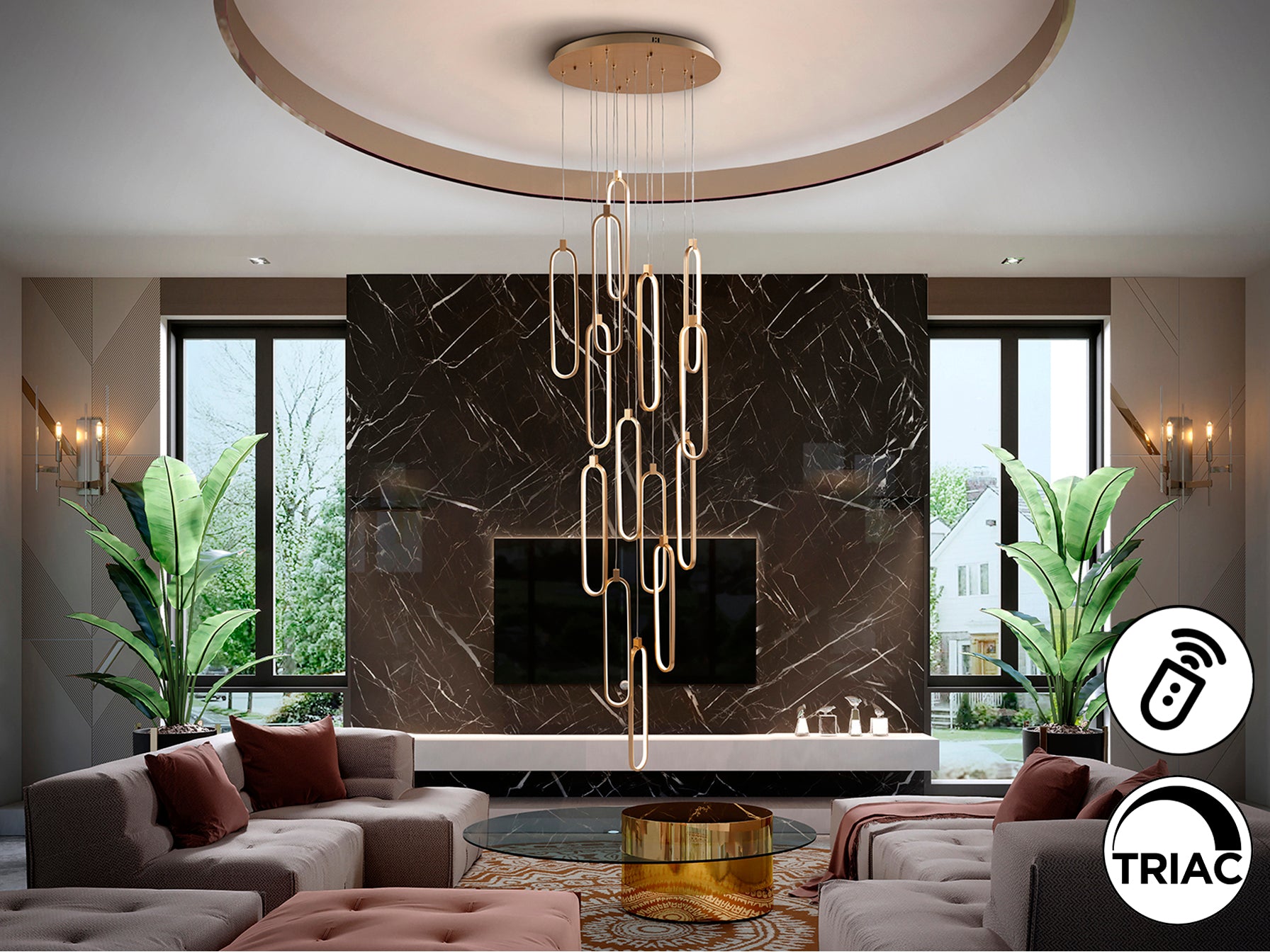 Colette 14Lt Ceiling Light Dimmable- Rose Gold & Black & Rose Gold Finishes
