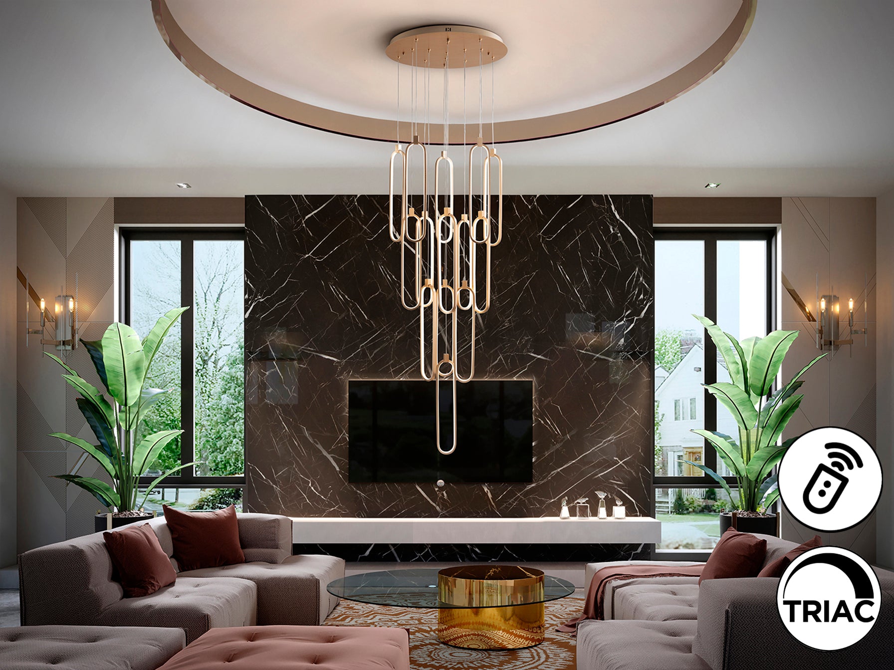 Colette 14Lt Ceiling Light Dimmable- Rose Gold & Black & Rose Gold Finishes