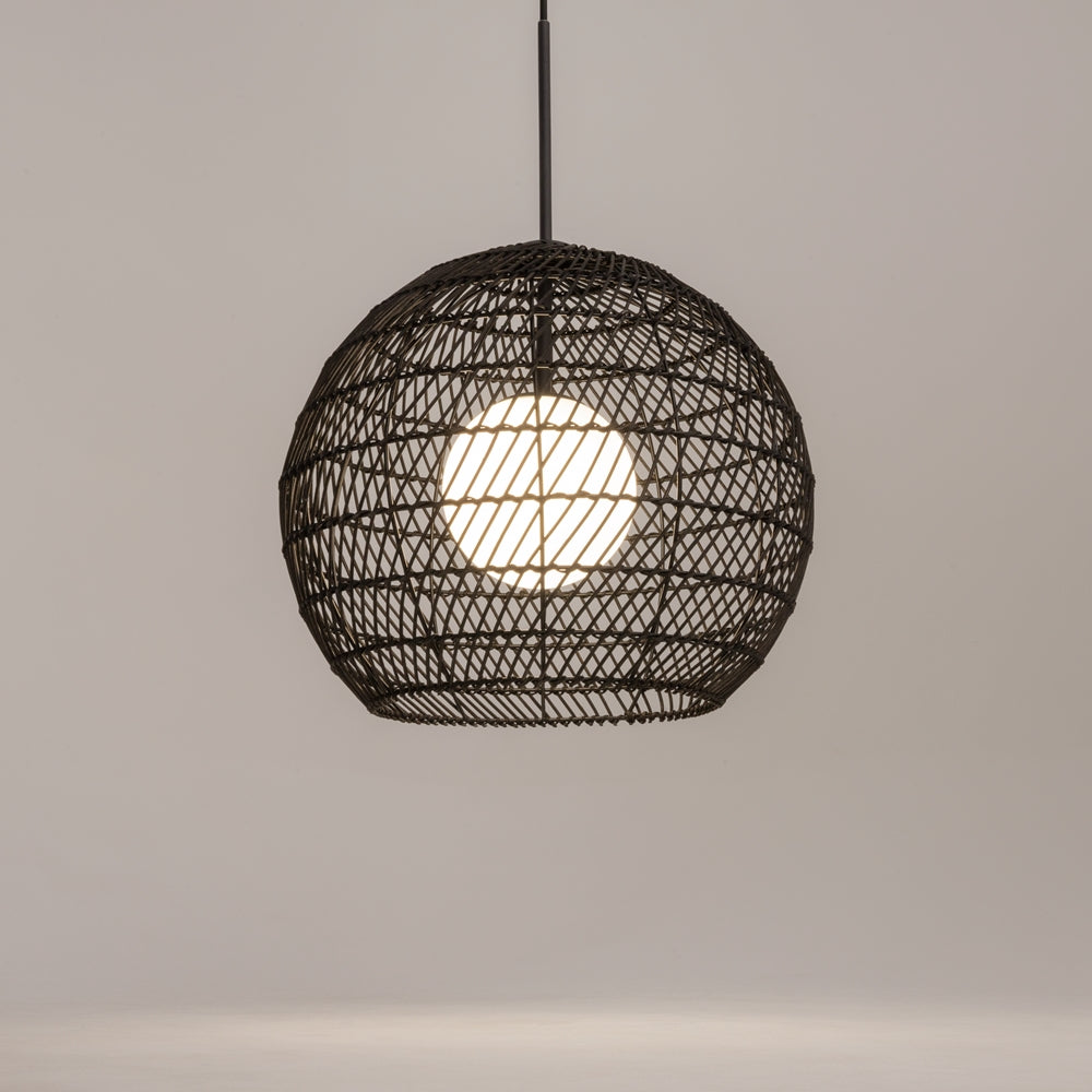 Cane Pendant Light- Black/ Beige Finish