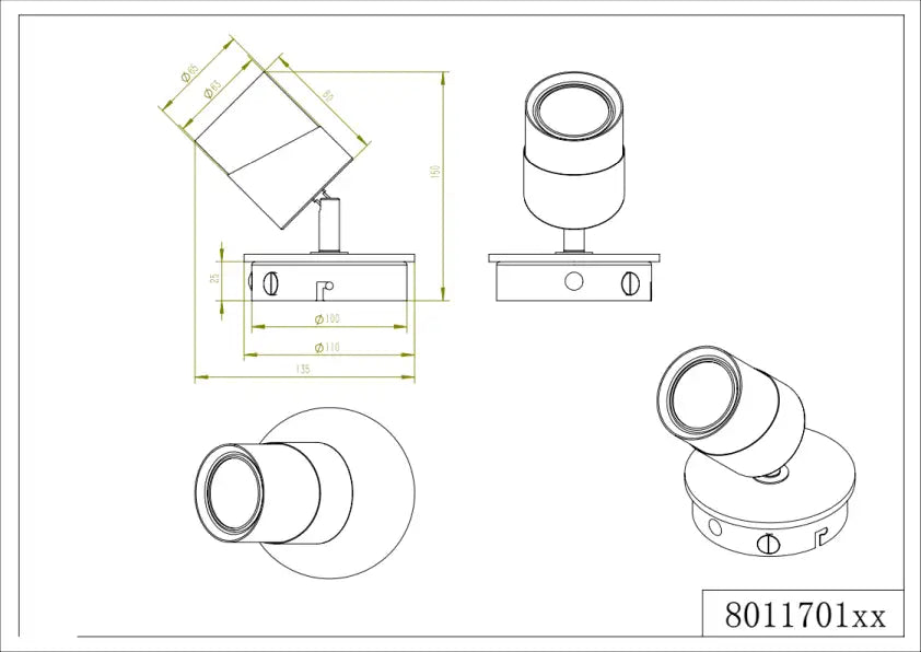 Aruni Wall/Ceiling Spotlight - Black/White