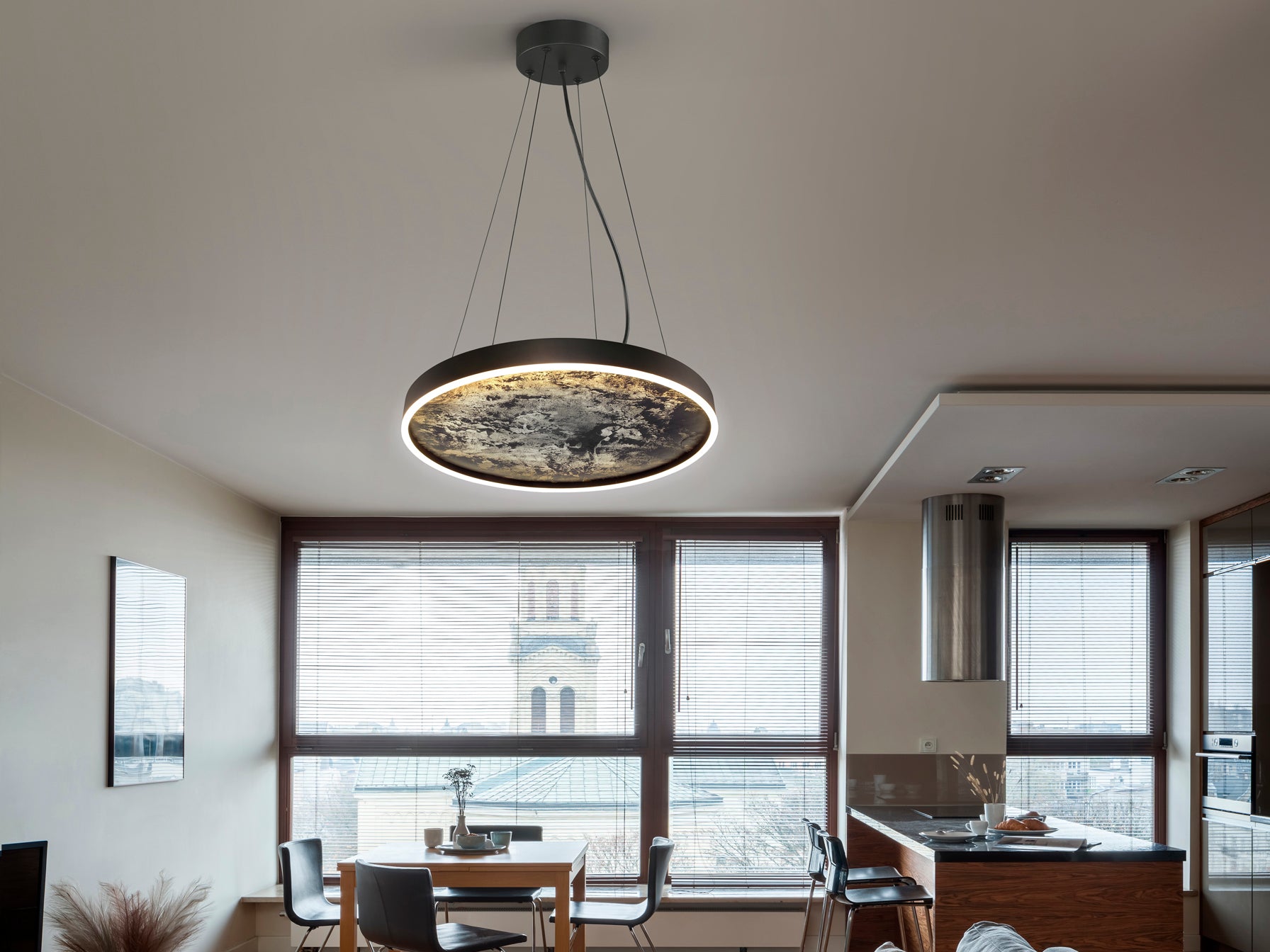 Stone Centre Ceiling Light  Cct -Black 60D