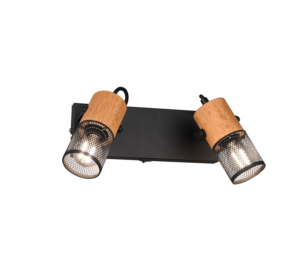 Tosh 2Lt Wall Mount Spotlight - Black & White/ Black & Wood