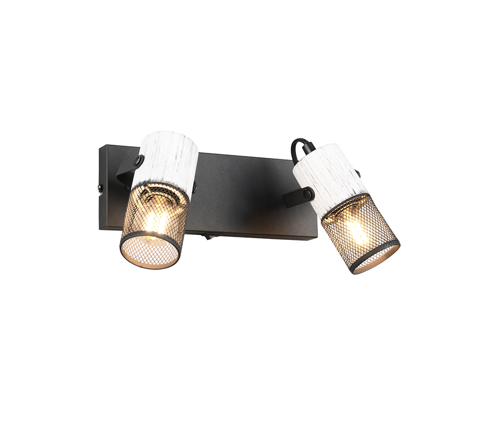Tosh 2Lt Wall Mount Spotlight - Black & White/ Black & Wood