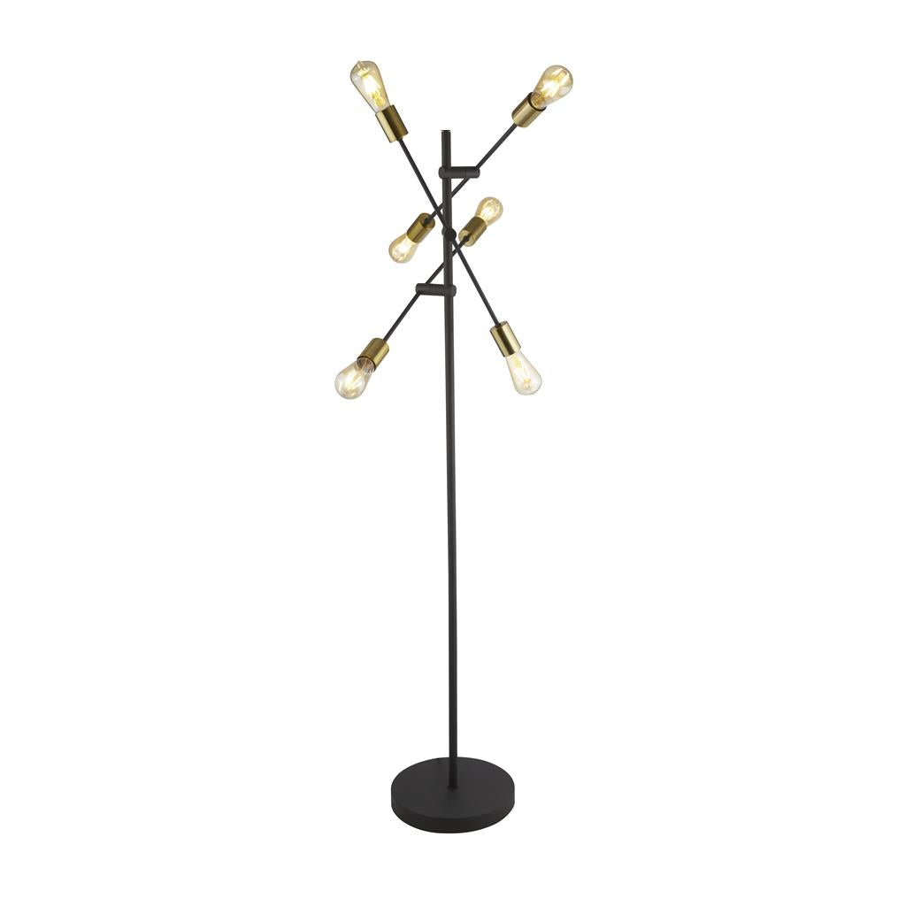 Armstrong 6Lt Floor Lamp - Black & Satin Brass Metal E27