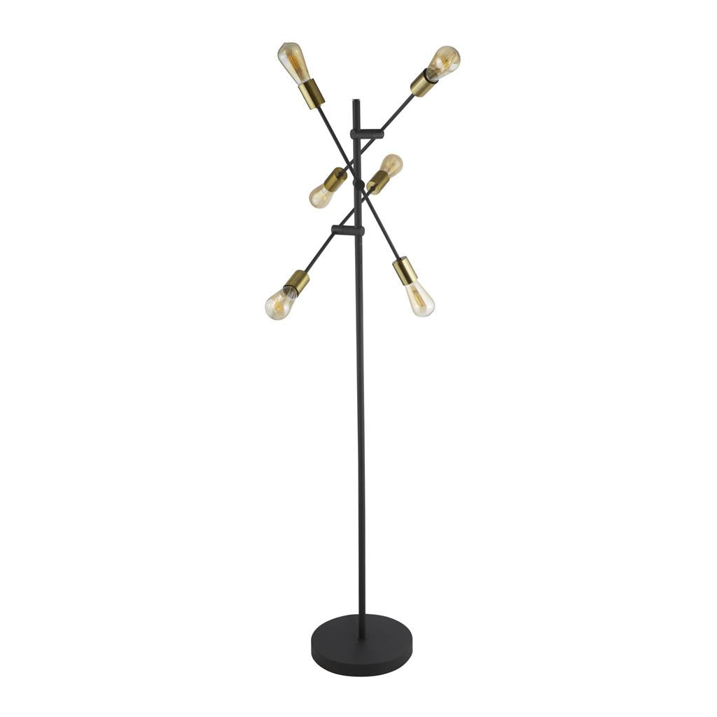Armstrong 6Lt Floor Lamp - Black & Satin Brass Metal E27