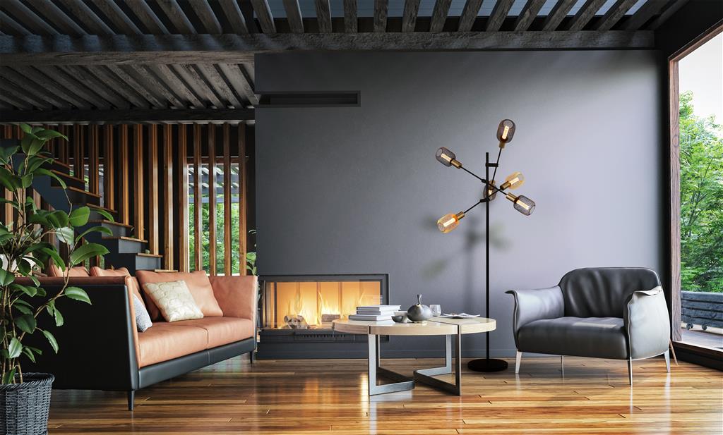 Armstrong 6Lt Floor Lamp - Black & Satin Brass Metal E27