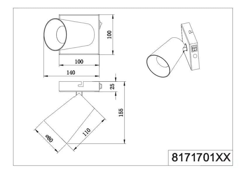 Sharp Wall/Ceiling Spotlight - Black/White