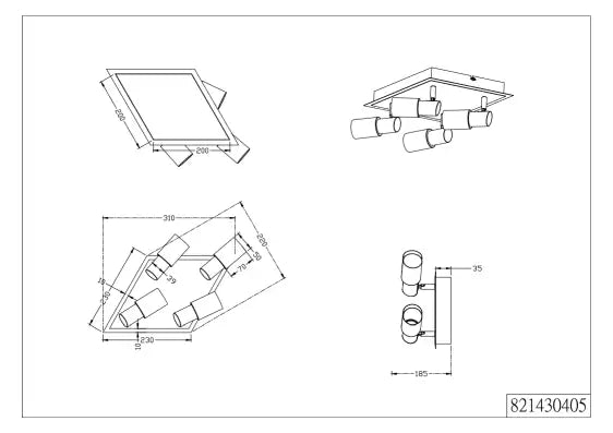 Clapton 4Lt Square Plate Spotlight - Chrome