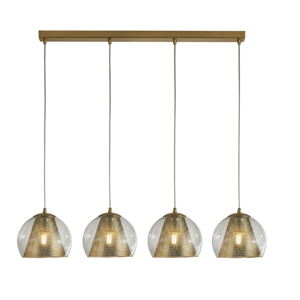 Conio 4Lt Pendant - Satin Brass Metal & Glass
