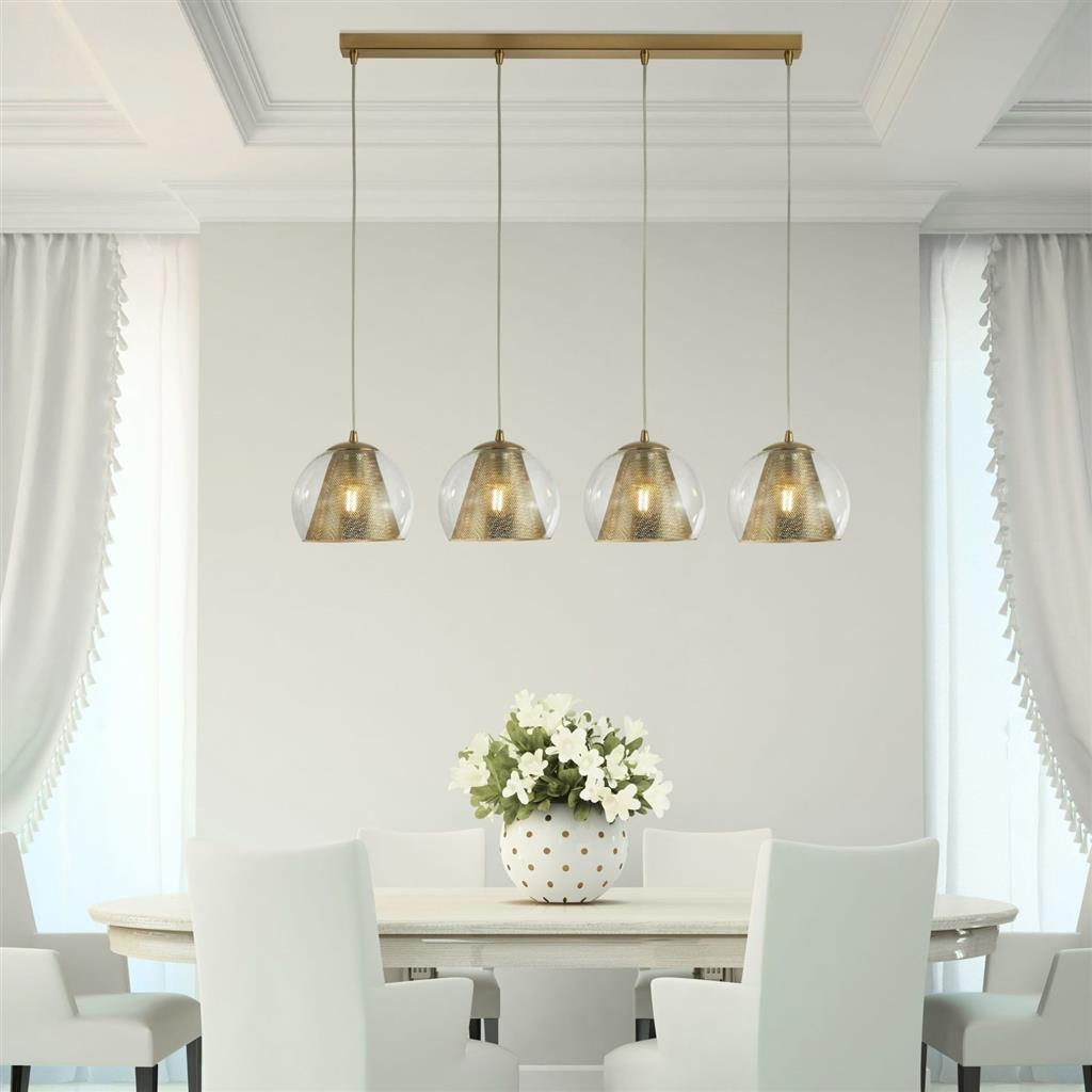 Conio 4Lt Pendant - Satin Brass Metal & Glass