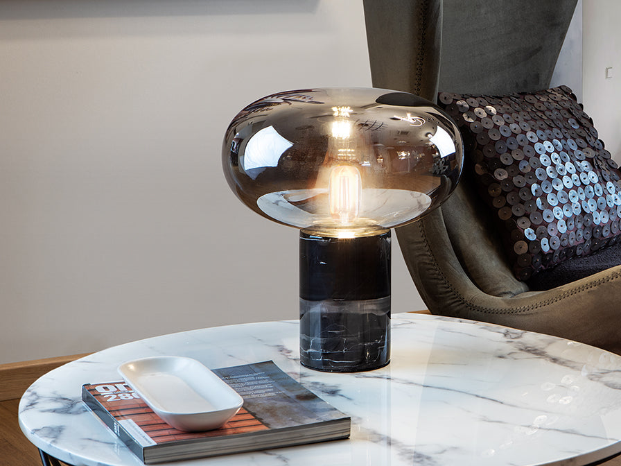 Fungi Table Lamp- Black/ White Marble