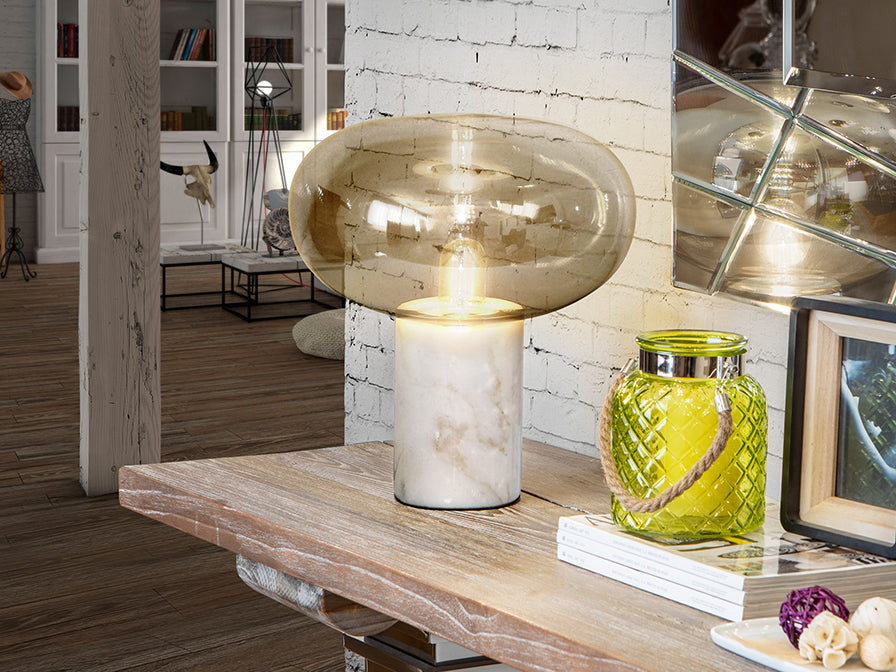Fungi Table Lamp- Black/ White Marble
