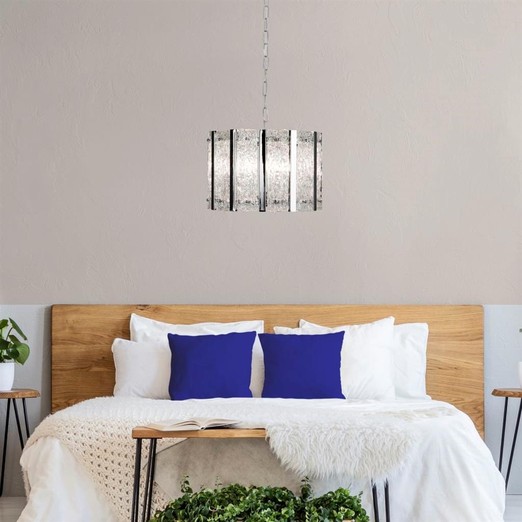 Alexandra 5Lt Crystal Ceiling Light - Satin Silver & Aquatex Glass
