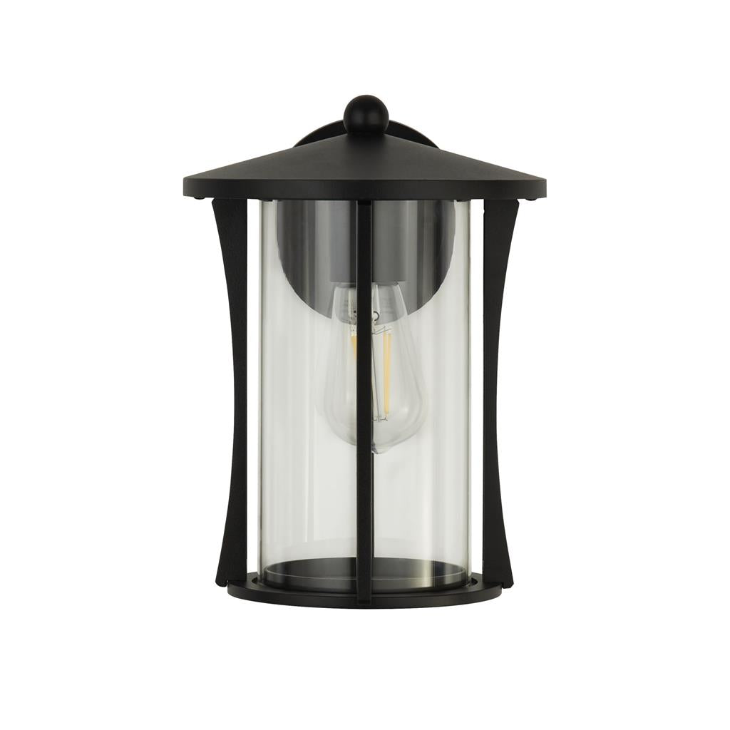 PAGODA OUTDOOR WALL LIGHT- BLACK METAL & CLEAR GLASS