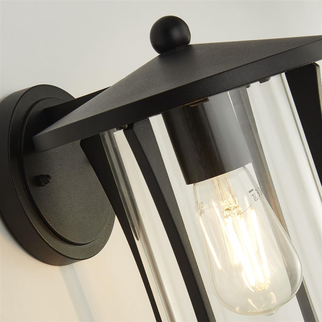 PAGODA OUTDOOR WALL LIGHT- BLACK METAL & CLEAR GLASS