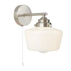School House  Wall Light  - Satin Silver Metal & Opal Glass