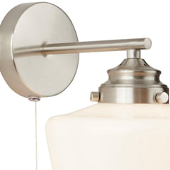 School House  Wall Light  - Satin Silver Metal & Opal Glass