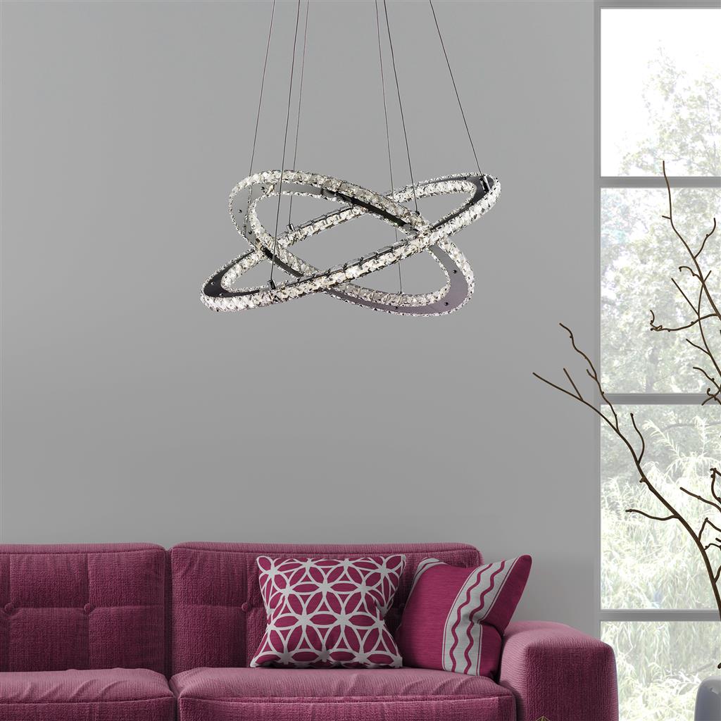 CLOVER 2LT LED RING PENDANT - CHROME & CLEAR GLASS