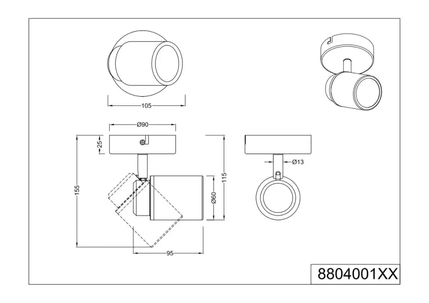 Angelo Wall/Ceiling Spotlight - Chrome/Black