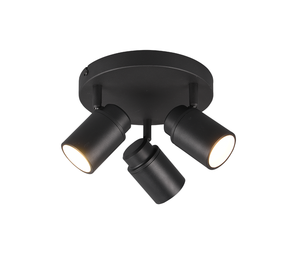 Angelo 3/Lt Plate Spotlight IP44 - Black/Chrome
