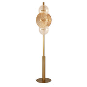 Wagon Wheel 6Lt Floor Lamp- Bronze Metal, Clear, Amber Glass G9