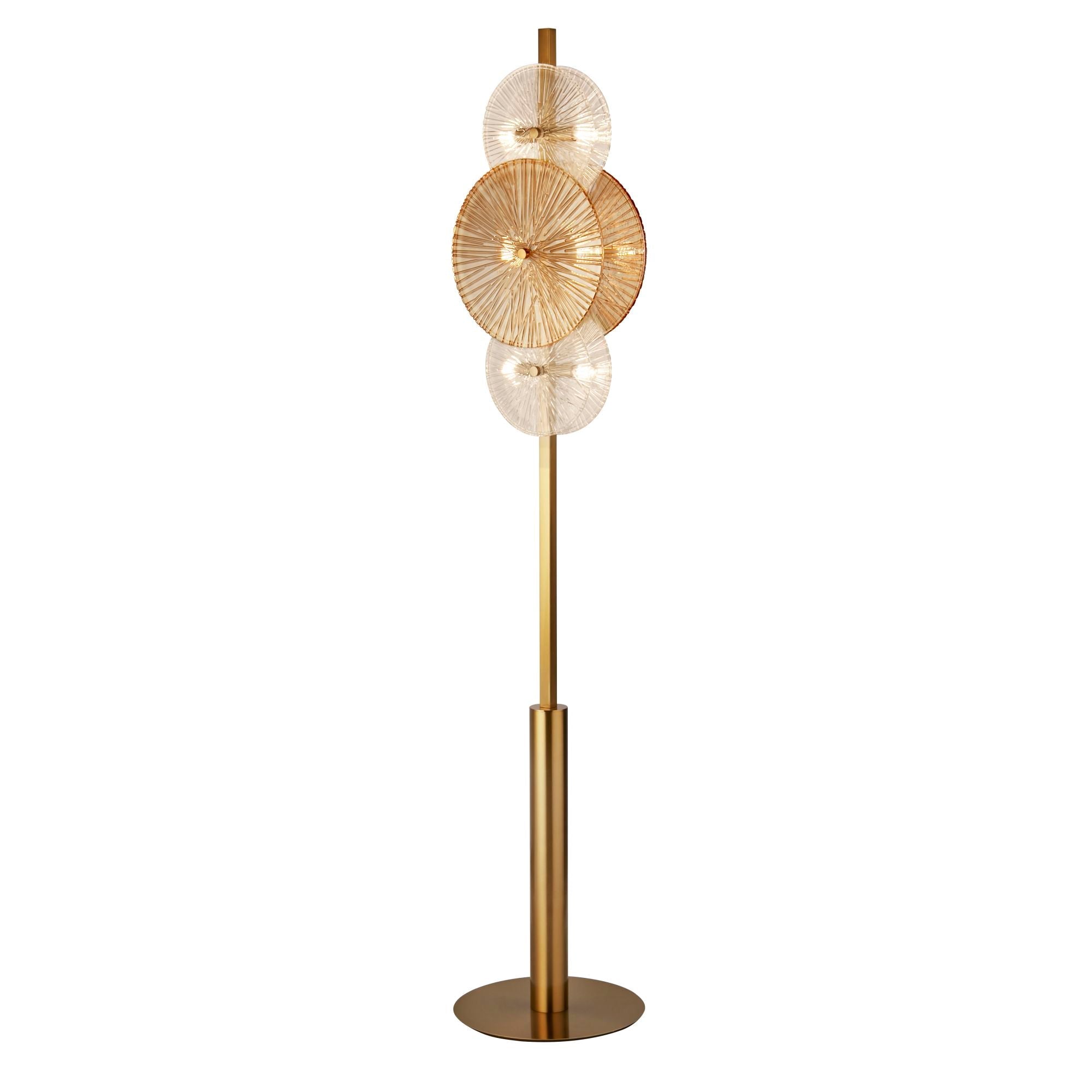 Wagon Wheel 6Lt Floor Lamp- Bronze Metal, Clear, Amber Glass G9