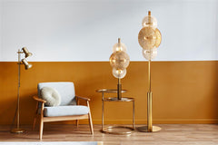 Wagon Wheel 6Lt Floor Lamp- Bronze Metal, Clear, Amber Glass G9