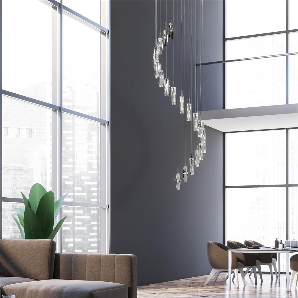 Sculptured 8/20Lt Ice Multi-Drop Pendant - Chrome & Glass G4