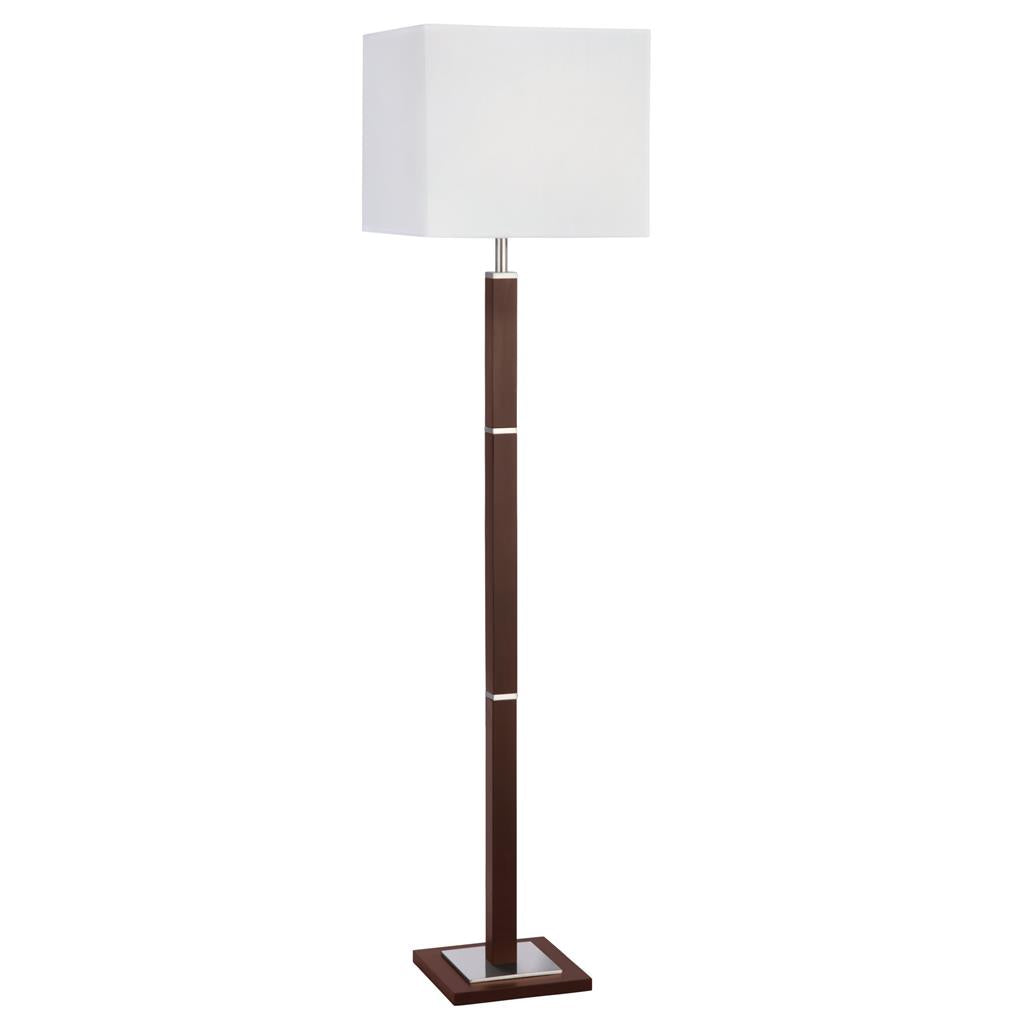 Waverley Floor Lamp- Wood, Satin Silver Metal & White Fabric E27