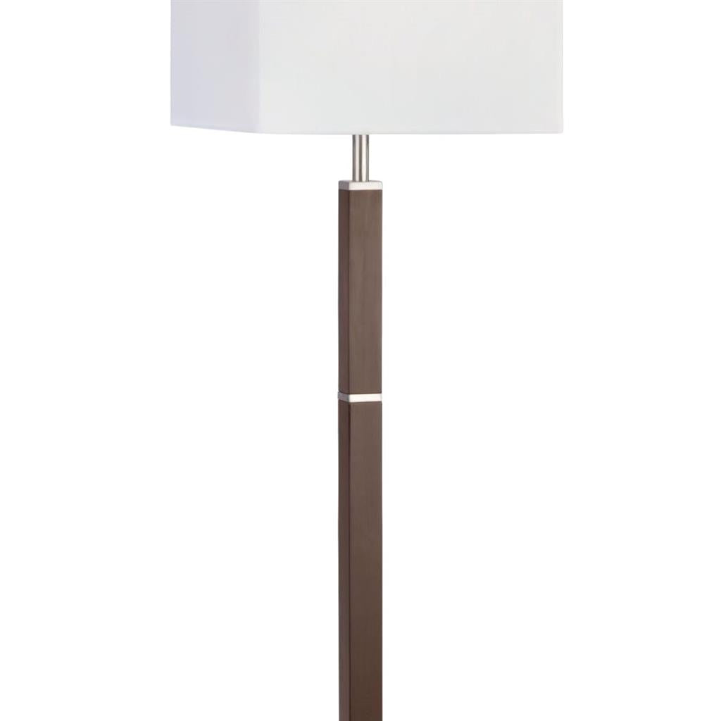 Waverley Floor Lamp- Wood, Satin Silver Metal & White Fabric E27