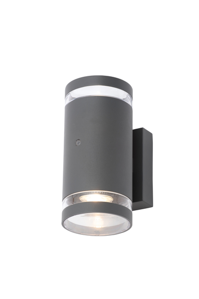 Lens 2Lt GU10 Up & Down Wall Light w/Photocell Anthracite