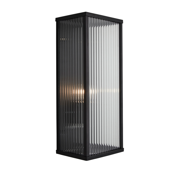 Memphis 1 Light E27 Box Frame Lantern w Ribbed Glass - Black